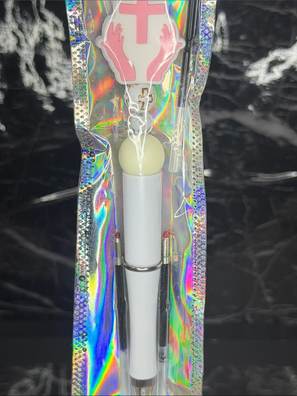 Pink Cross Focal Bead Pen Black and Blue ink